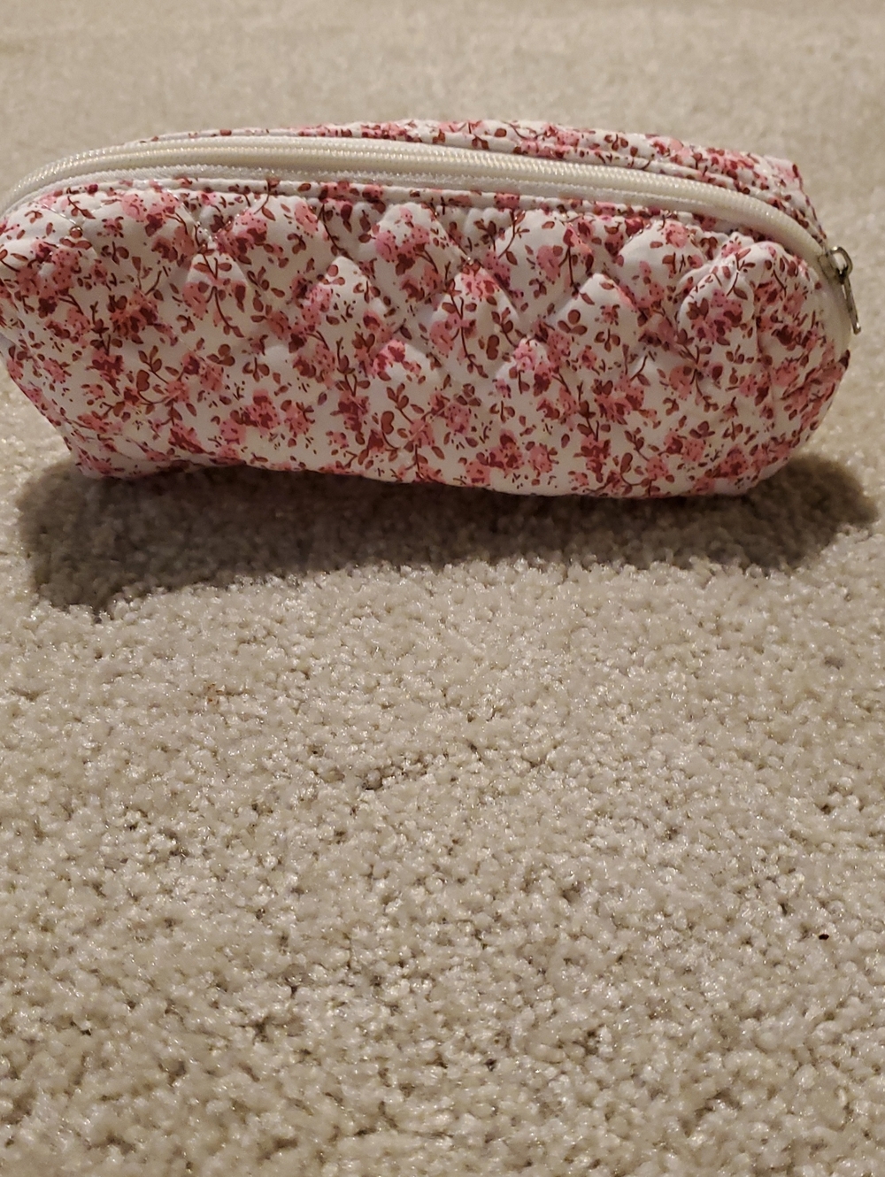 Floral Quilted Pink Makeup Pouch with Zip